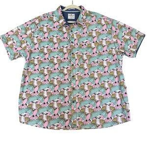 Ditch Plains Ricky Singh Button Up Shirt Mens 3XL Pink Bird Print Short Sleeve